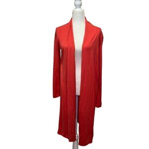 Neiman Marcus Exclusive Open Front Cotton Knit Long Cardigan Coral Size Medium